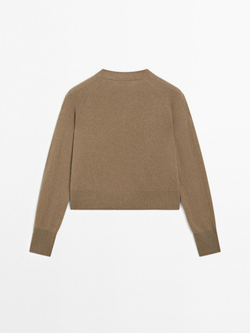 Massimo Dutti Кардиган из 100% кашемира с длинными рукавами, карамельный