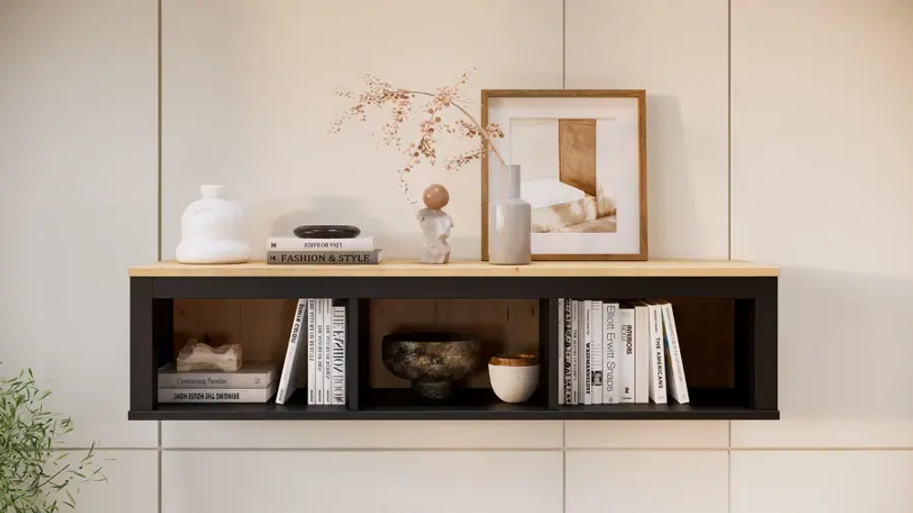 Полка навесная - аналог IKEA HEMNES / ХЕМНЭС/ ХЕМНЕС / КЫМОР / ИКЕА 148х34х37 см, черный/светло-коричневый