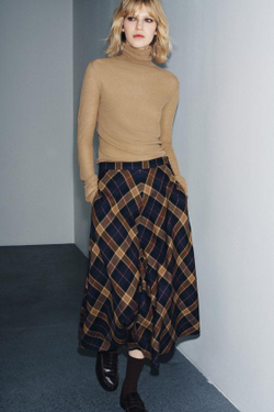 ZARA ШИРОКАЯ ЮБКА В КЛЕТКУ — ZW COLLECTION LIMITED EDITION, СИНИЙ