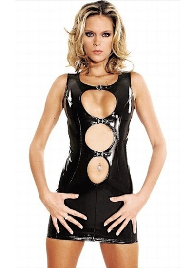 Черное платье из винила с вырезами спереди (Ledapol 1624)