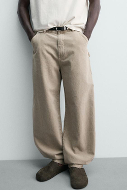 ZARA БРЮКИ RELAXED FIT КАРГО, СВЕТЛО-ПЕСОЧНЫЙ