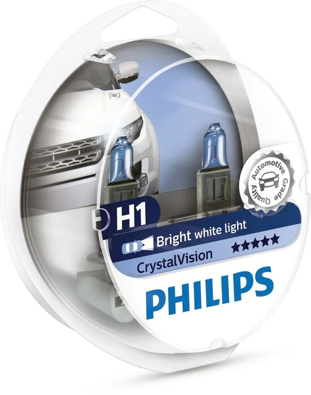 Лампа автомобильная галогенная PHILIPS Crystal Vision 4300K H1 12V 55W + лампа W5W 12V 5W яркий белый свет (комплект 2+2 шт.)
