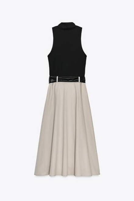 ZARA КОМБИНИРОВАННОЕ ПЛАТЬЕ С ПОЯСОМ, ЭКРЮ/ЧЕРНЫЙ