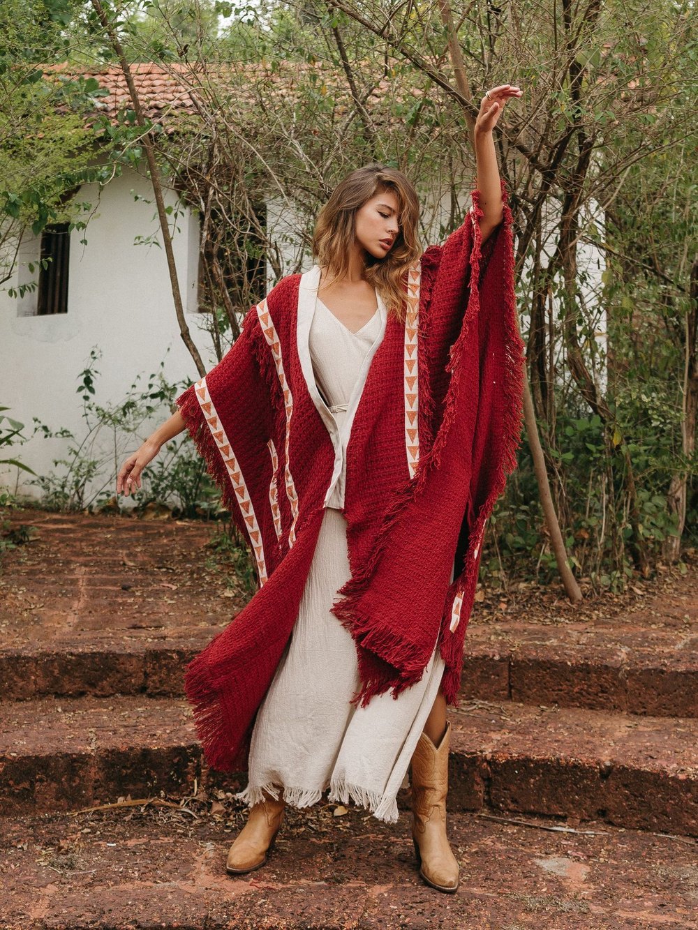 Berber пальто-пончо (красная охра)