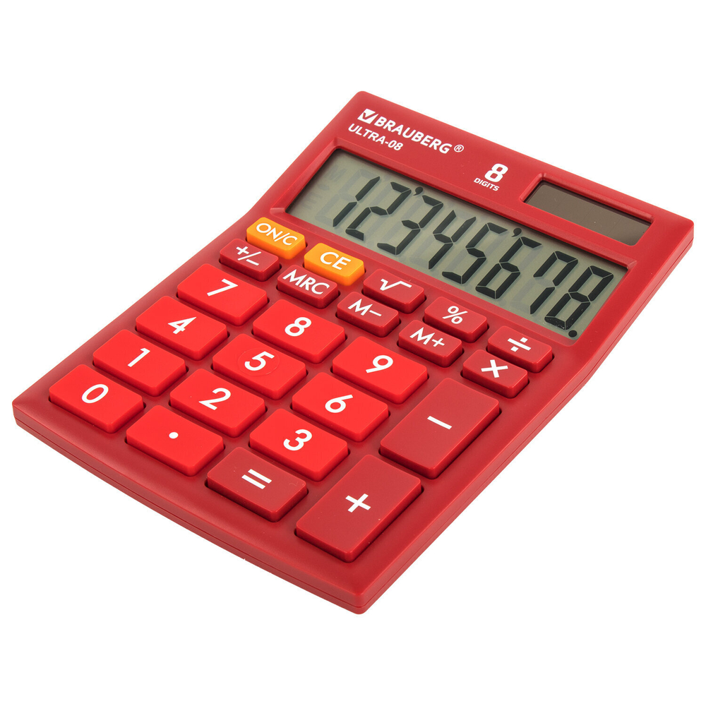 Калькулятор настольный BRAUBERG ULTRA-08-WR компактный (154x115 мм) 8 разрядов двойное питание малиновый (2 штуки в упаковке)