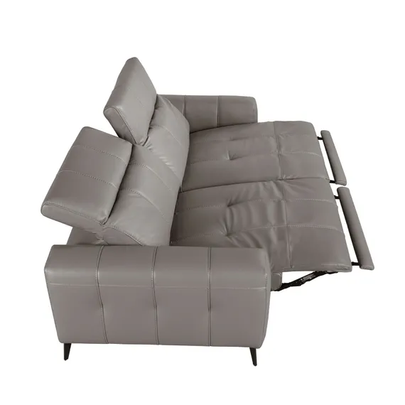 3-местный диван с реклайнером из серой кожи модель 6210