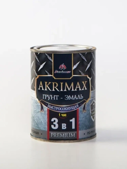 Грунт-эмаль по ржавчине 3 в 1, Краска по металлу, быстросохнущая 0,8 кг AKRIMAX-PREMIUM, матовое покрытие, черная