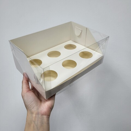 Коробка на 6 капкейков ПРЕМИУМ (Белая), 23,5*16*10 см
