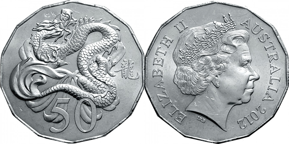 Австралия 50 центов, 2012 Год дракона аUNC