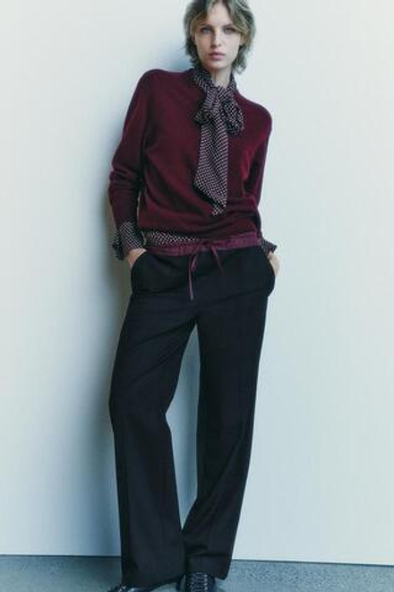 ZARA БРЮКИ С КОНТРАСТНЫМ ПОЯСОМ — ZW COLLECTION, ЧЕРНЫЙ