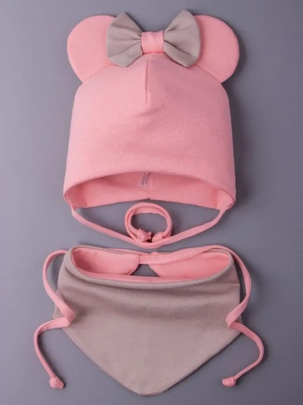 Шапка для девочек с ушками и снуд на осень