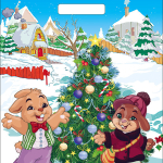 Пакет ПЭ с вырубной ручкой 31х40 (60) Артпласт глянец НГ (Веселая семейка) Россия