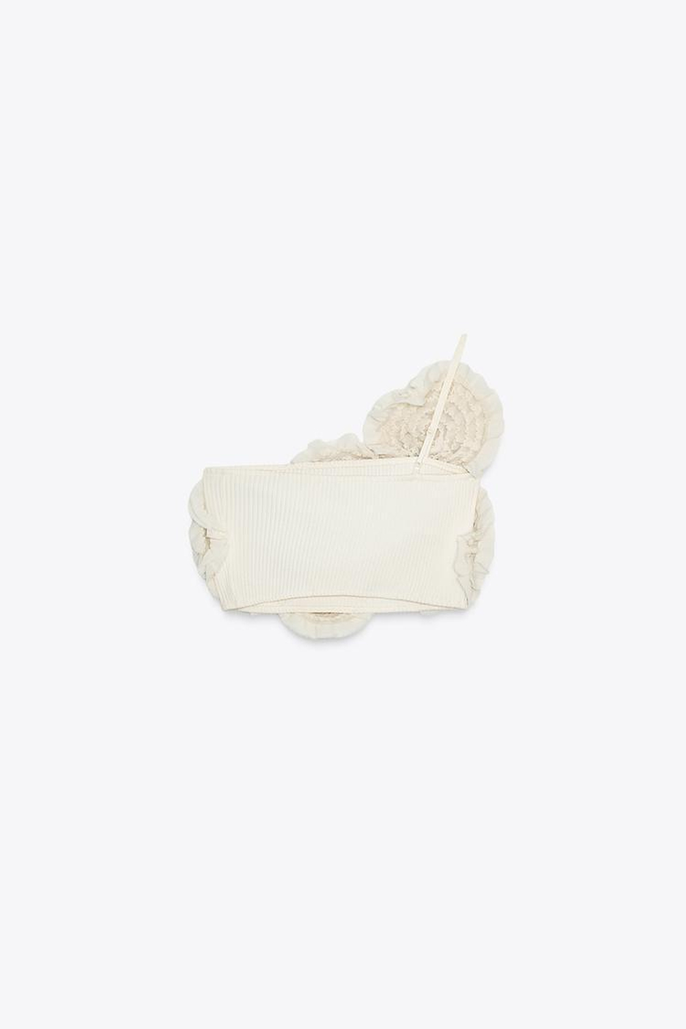 ZARA УКОРОЧЕННЫЙ ТОП С ЦВЕТАМИ, ЭКРЮ