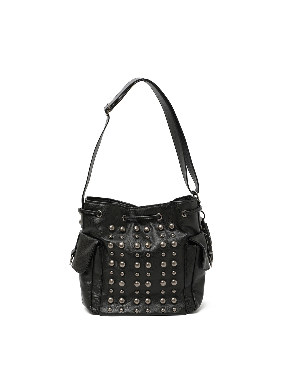 Сумка На Плечо Cleo Black Washed Faux Leather Studded Bucket Bag