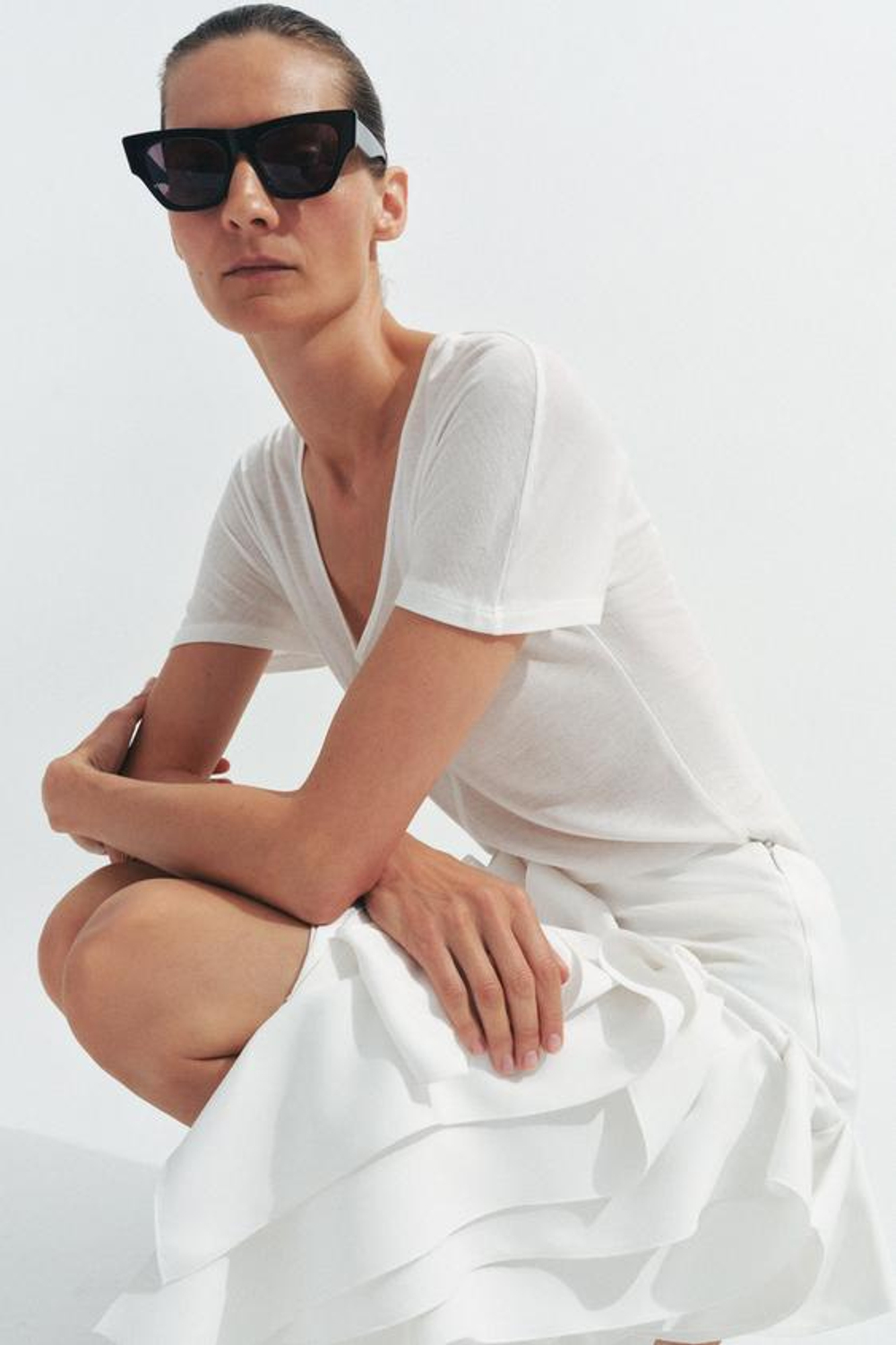 ZARA ЮБКА АСИММЕТРИЧНОГО КРОЯ С ВОЛАНАМИ — ZW COLLECTION, ЭКРЮ