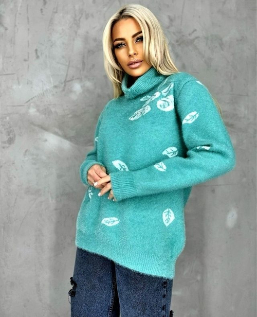 Свитер женский Альпака, размер 48-54, цвет бирюзовый