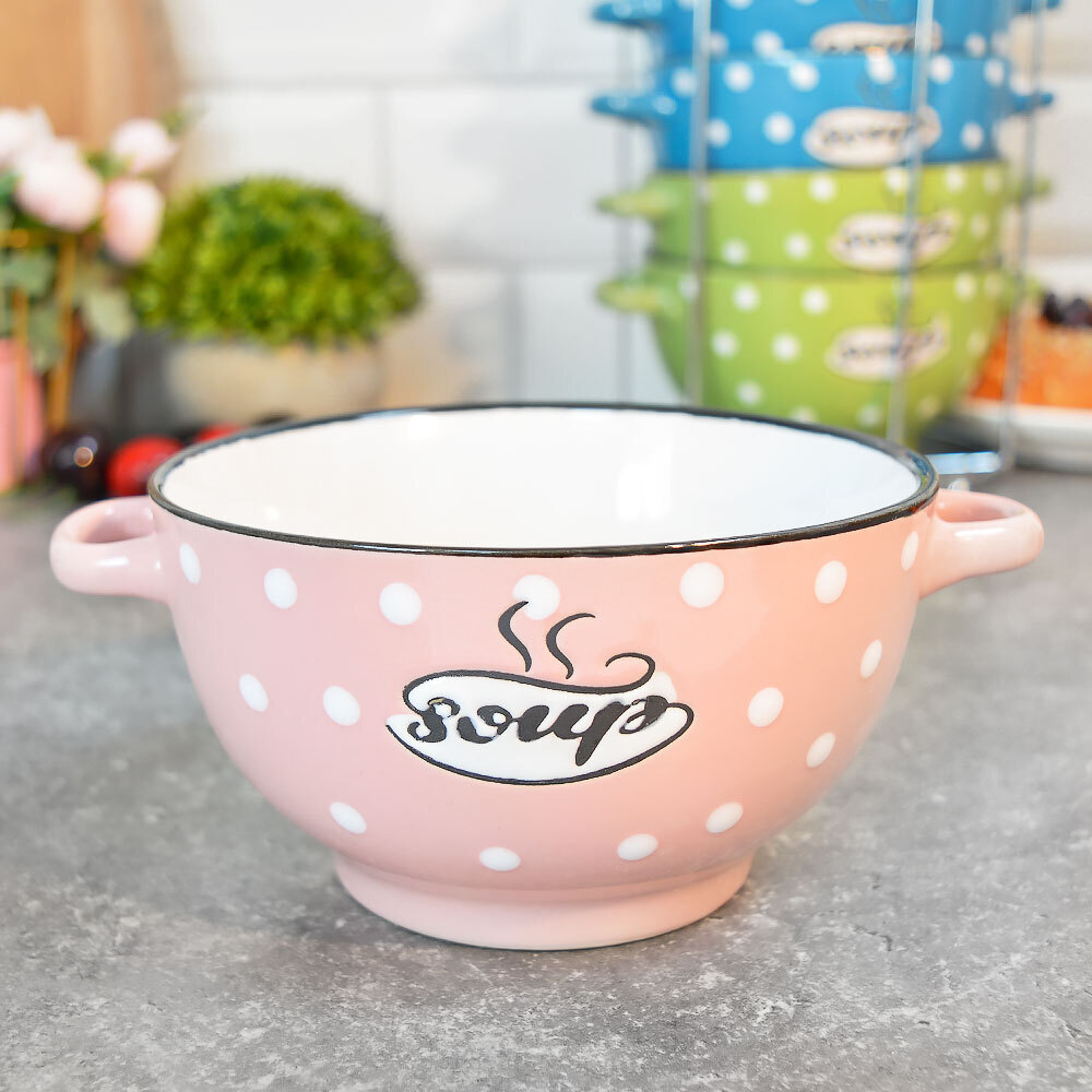 Набор бульонниц 6 предмета 650мл на подставке "Горошек"