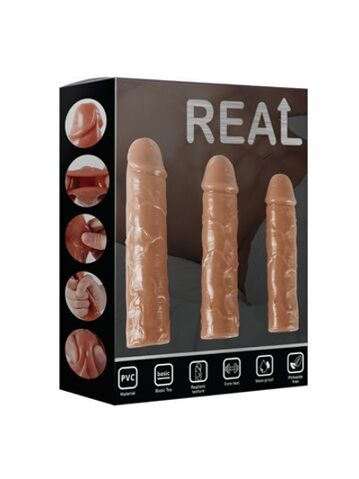 Набор из 3 насадок закрытого типа для увеличения длины и обхвата полового члена (Цвет: телесный)