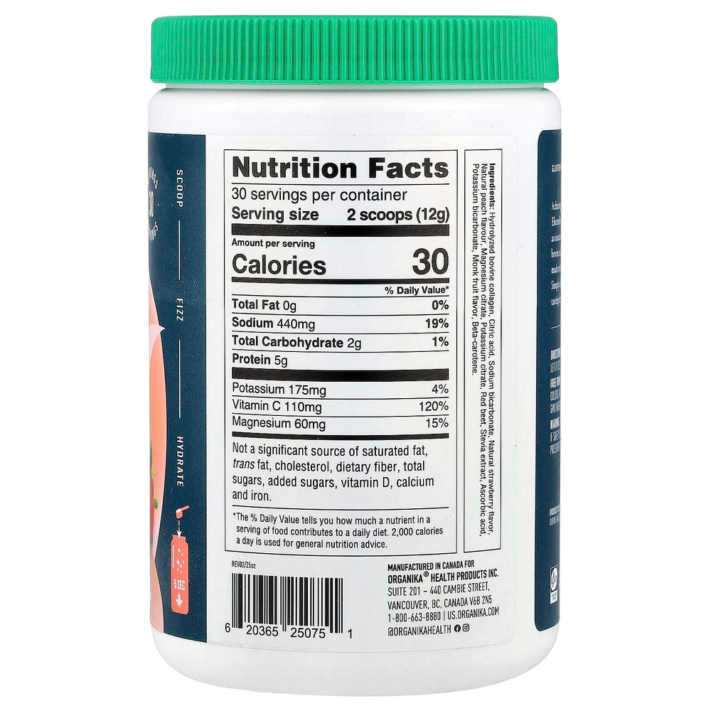 Organika, Electrolytes + Enhanced Collagen ™, сочная клубника и персик, 360 г (12,7 унции)
