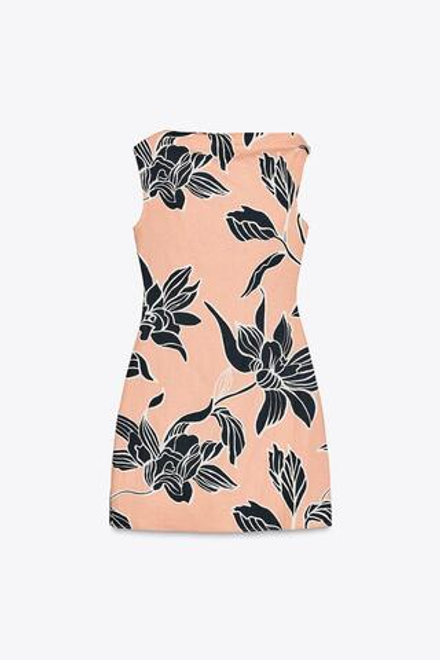 ZARA МИНИ-ПЛАТЬЕ ИЗ СМЕСОВОГО ЛЬНА С ПРИНТОМ, РАЗНОЦВЕТНЫЙ