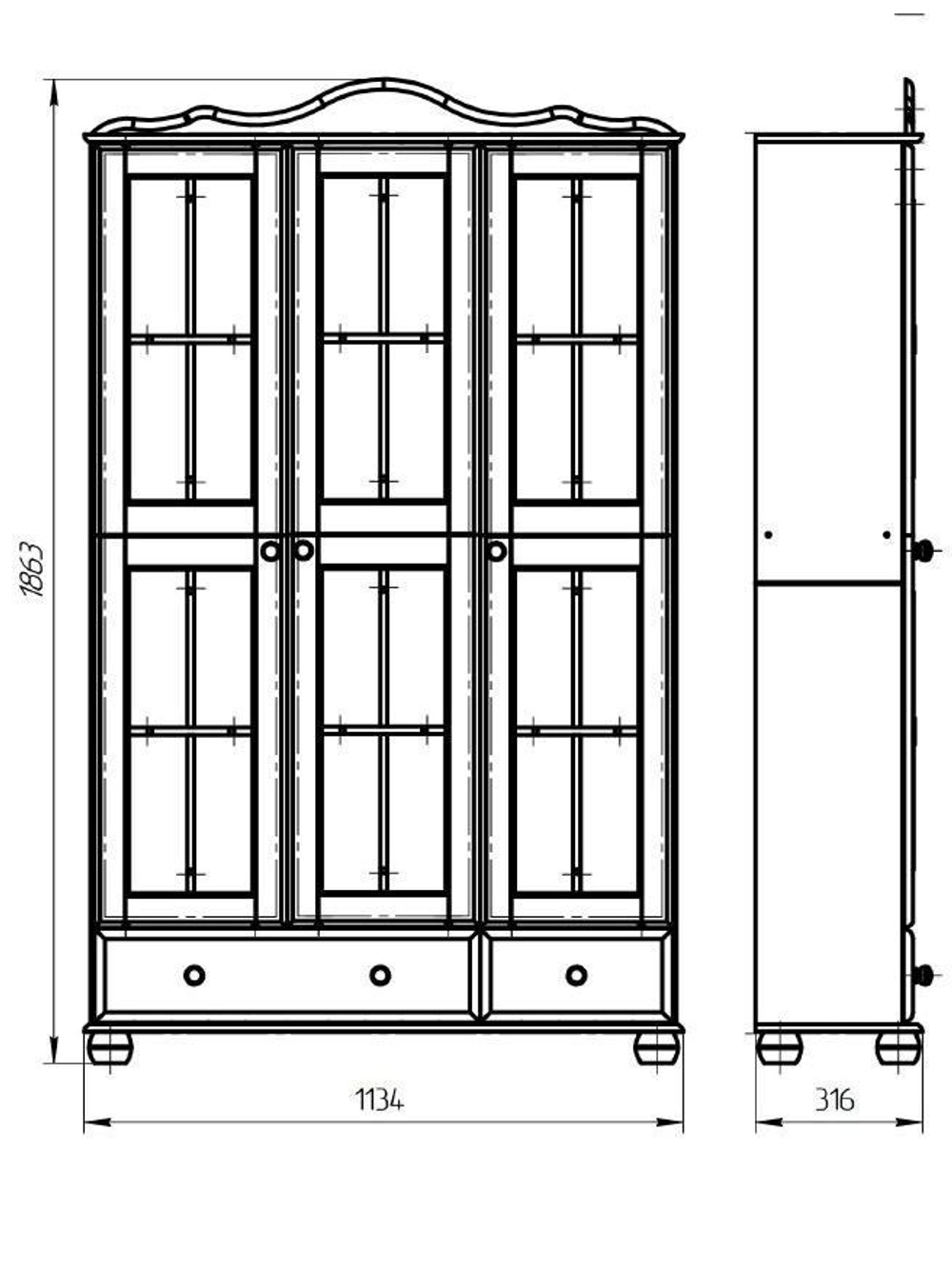 ФУРНИТУРА Шкаф витрина Бритта трехдверная белая