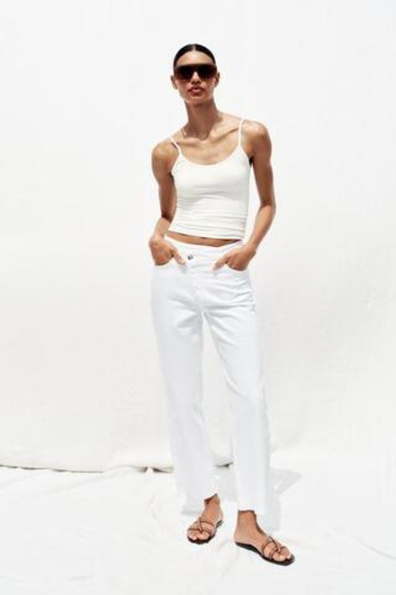 ZARA ДЖИНСЫ Z1975 STRAIGHT С ВЫСОКОЙ ПОСАДКОЙ И КОСОЙ ЗАСТЕЖКОЙ, БЕЛЫЙ