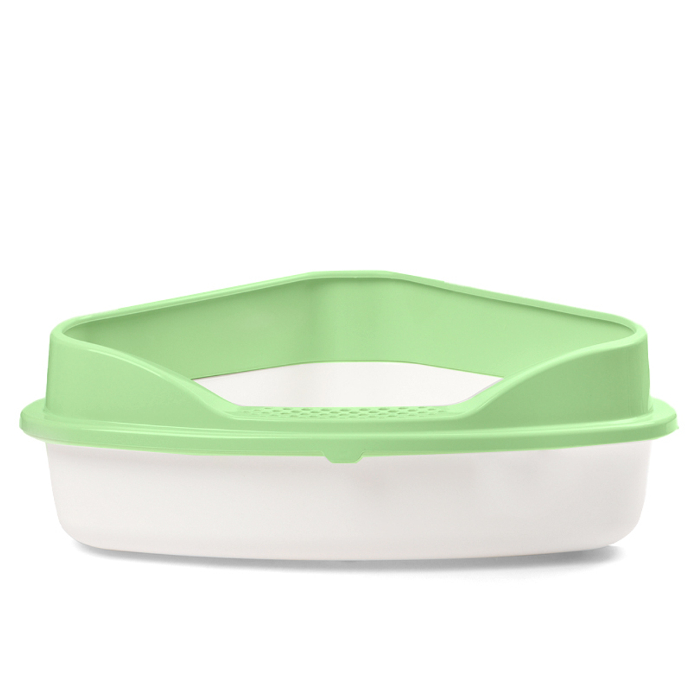 Туалет для кошек угловой с бортом "Дельта", белый/фисташковый, 575*465*220мм, серия HYGIENE, Triol