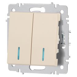 Выключатель Intro Accent 6-105-02 двойной с подсветкой, 10А-250В, IP20, СУ, AL/CU, слоновая кость | Intro