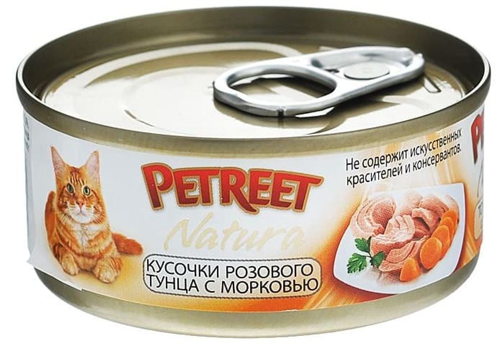 Влажный корм Petreet для кошек с кусочками розового тунца и морковью 70г Влажный корм Petreet для кошек с кусочками розового тунца и морковью 70г