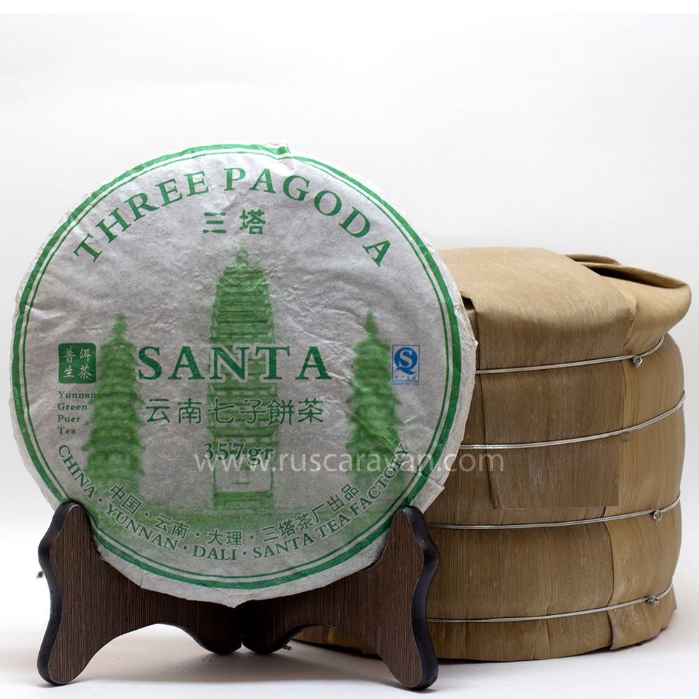 0474/2016 Чай прессованный зеленый Пуэр Шэн "Саньта" (ци цзы бин , 357 гр)