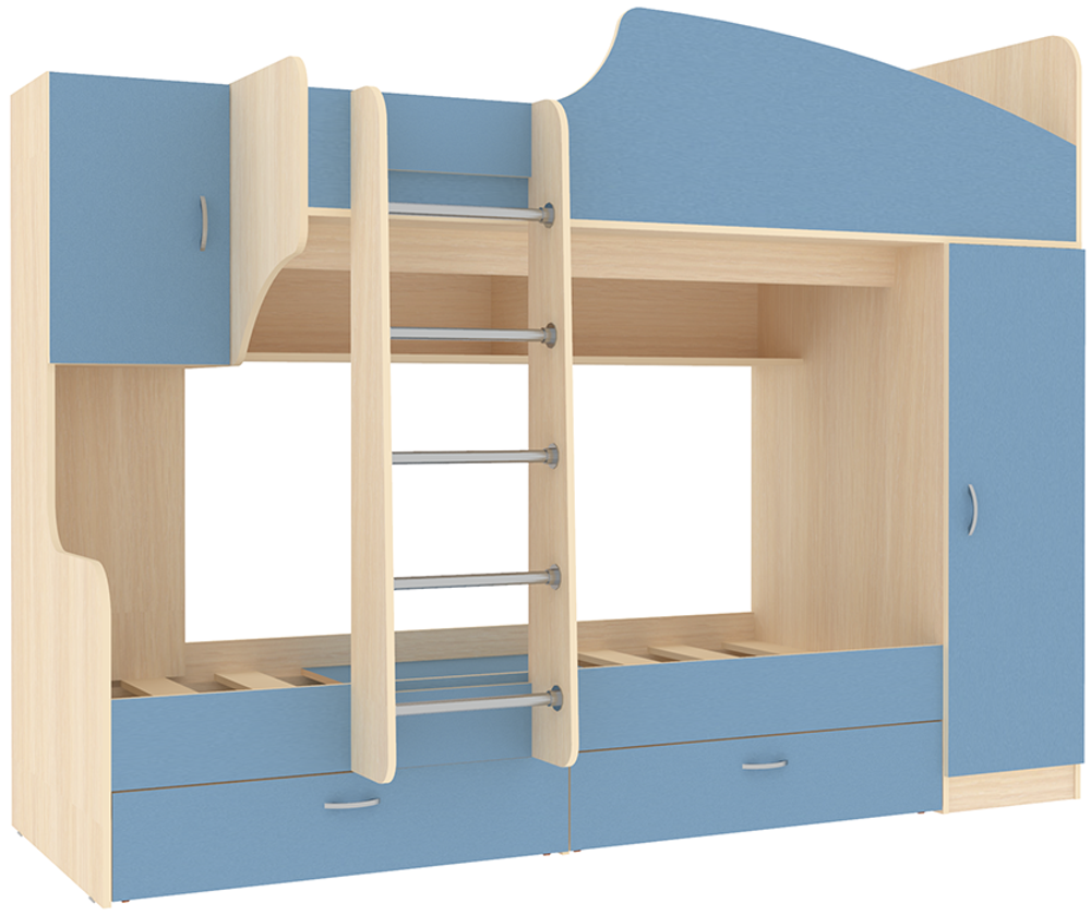 Двухъярусная кровать КарИВи Юниор 2  Дуб Молочный Светло-синий, голубой