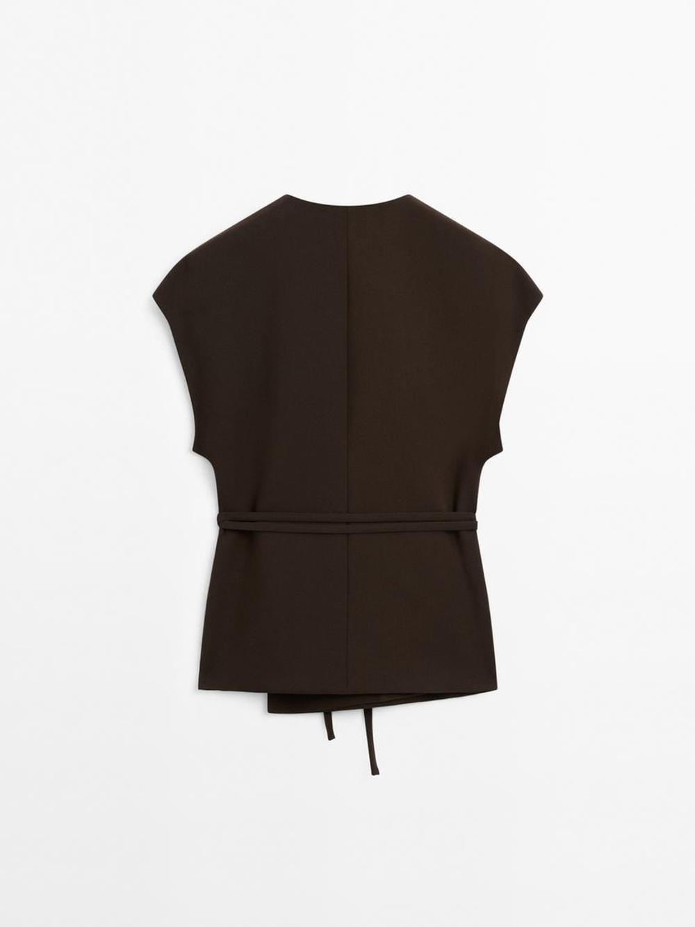 Massimo Dutti Кимоно-кроссовер с завязками, шоколадный