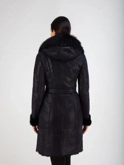 Дубленка женская натуральная с капюшоном длинная Турция