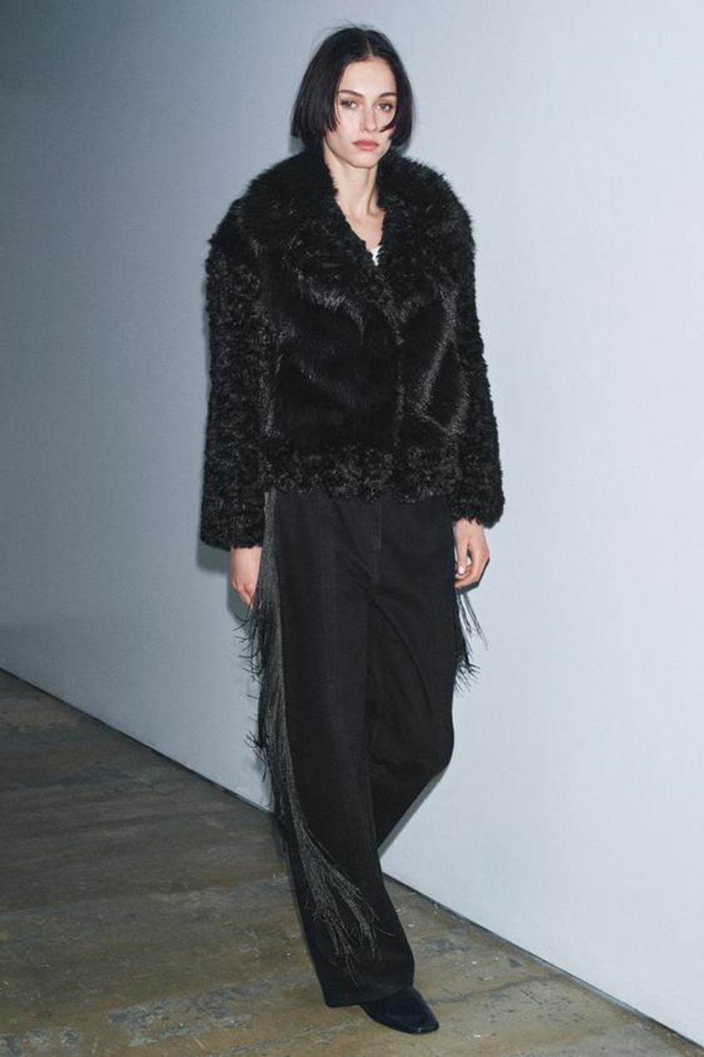 ZARA БРЮКИ С БАХРОМОЙ ZW COLLECTION LIMITED EDITION, ЧЕРНЫЙ