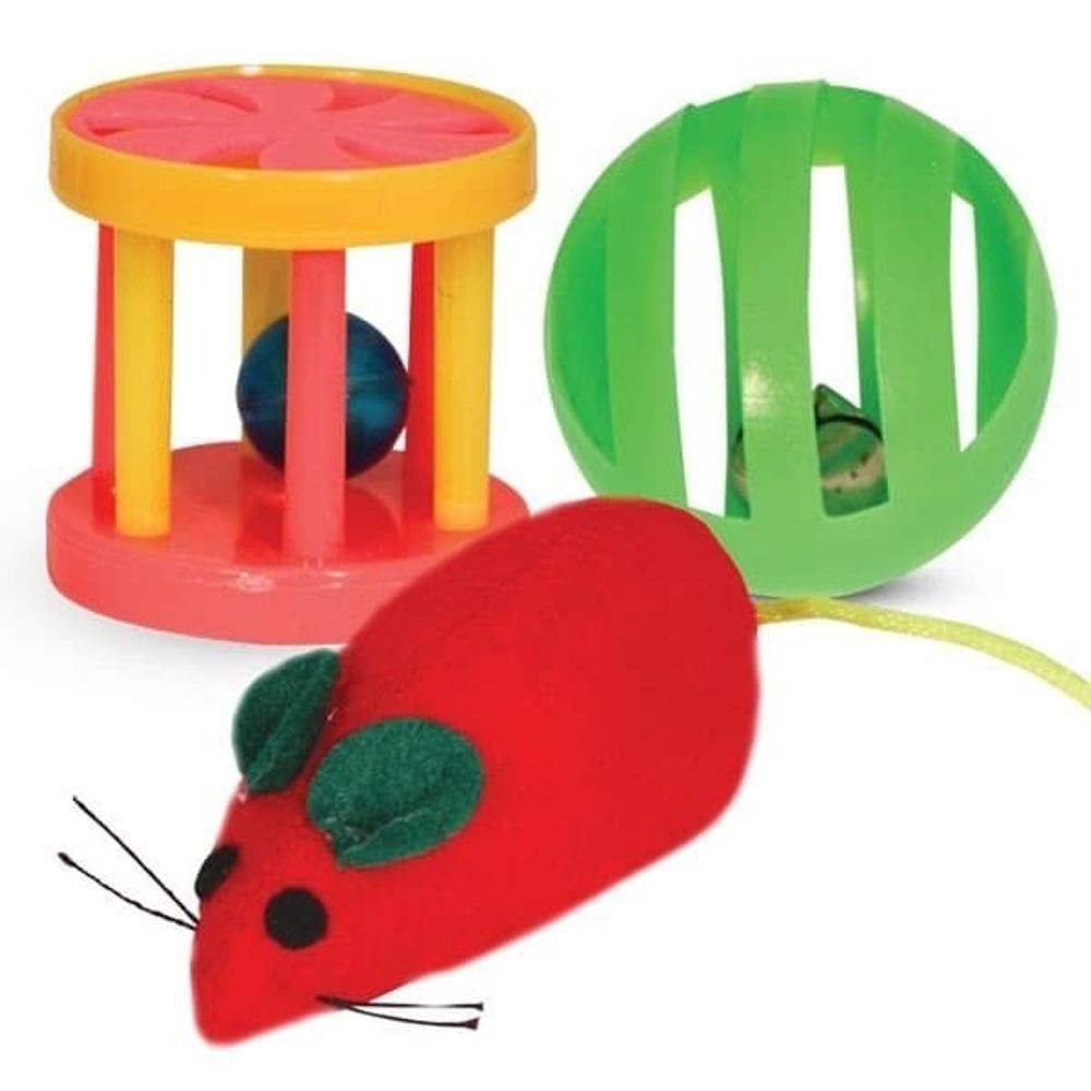 Набор игрушек для кошек (мяч, мышь, барабан), d35мм; 85мм; 40мм XW0316 Набор игрушек для кошек (мяч, мышь, барабан), d35мм; 85мм; 40мм XW0316