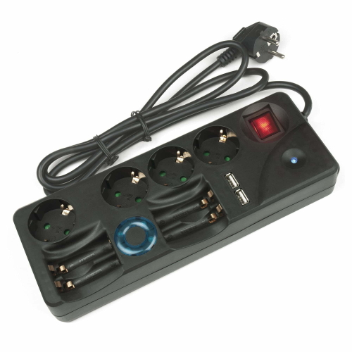 S-GSP4-1,8M Сетевой фильтр Uniel серии «Multifunctional», с/з, 4 гн., шнур 1,8 м, защита от перенапряжения, фильтр помех, термопредохранитель, з/у АА/