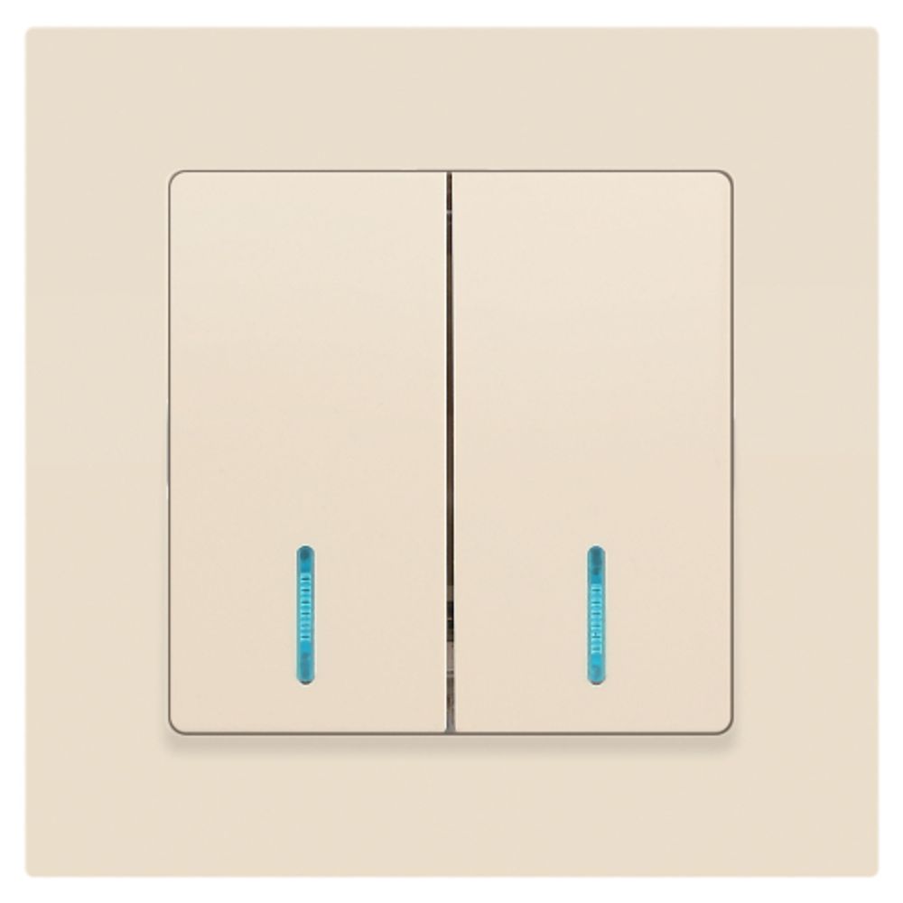 Выключатель Intro Accent 6-105-02 двойной с подсветкой, 10А-250В, IP20, СУ, AL/CU, слоновая кость