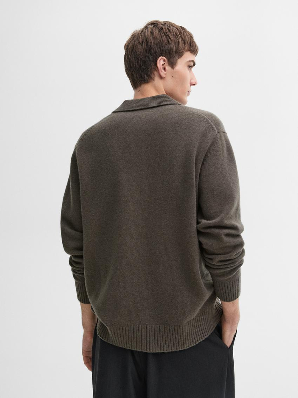 Massimo Dutti Свитер из 100% шерсти с воротником-поло, серый