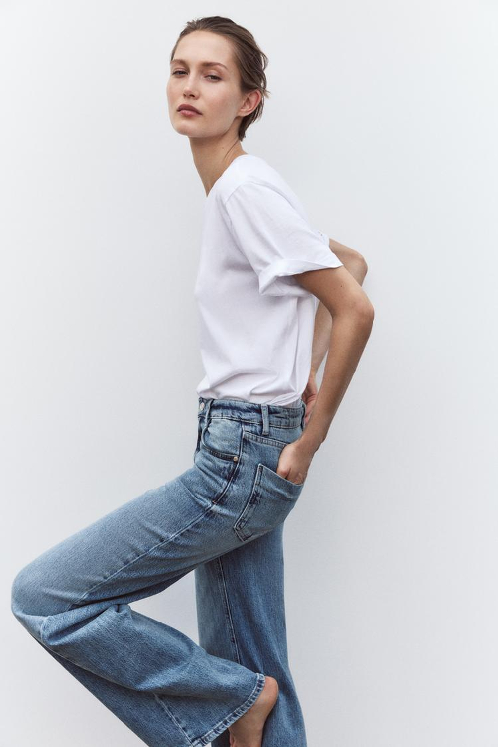 ZARA ДЖИНСЫ Z1975 WIDE LEG LONG LENGTH С ВЫСОКОЙ ПОСАДКОЙ, ВЫЦВЕТШИЙ СИНИЙ