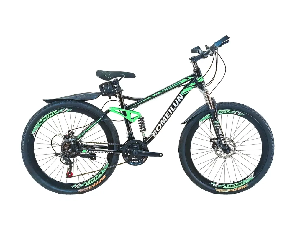 Велосипед Dinos 26" 21скор (стальная 2х-подвесная рама, диск. тормоз, высокий обод) Черно-зеленый (D