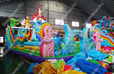 Коммерческий надувной батут "Затерянный остров, три горки" 12*7*7 м