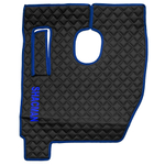 Ковры SHACMAN F3000 (экокожа, черный, синий кант, синяя вышивка)