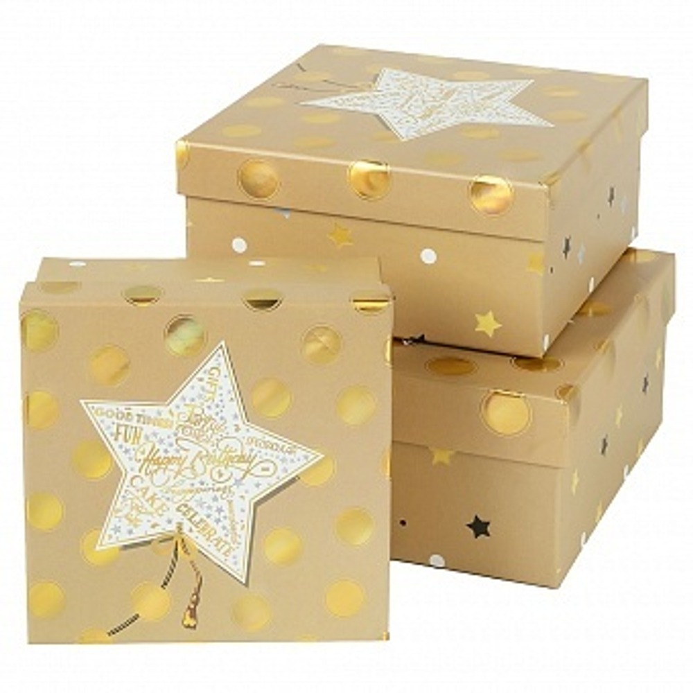 Подарочная коробка Звезда и горошек Бежевый 15*15*7,5 см.