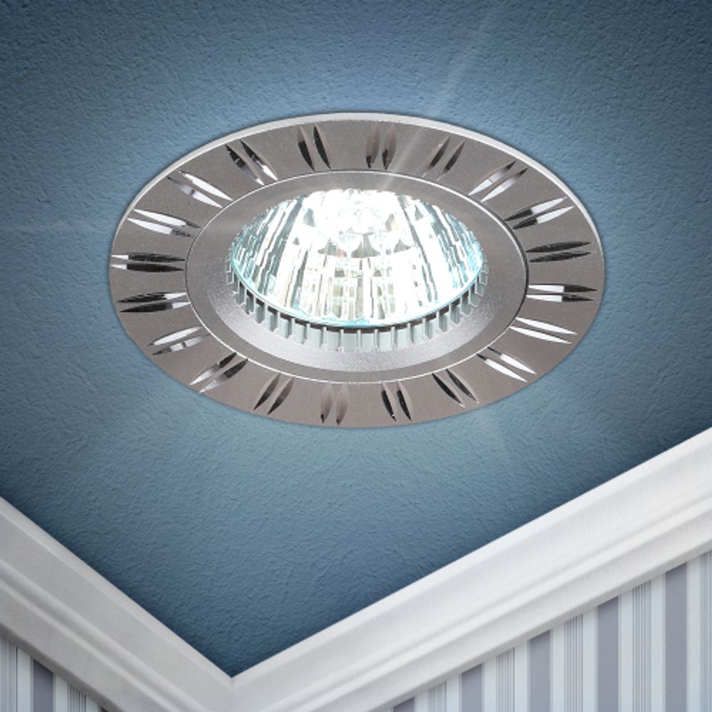 Светильник встраиваемый алюминиевый ЭРА KL33 AL/SL/1 под лампу MR16 GU5.3 серебро | Алюминиевые встраиваемые светильники