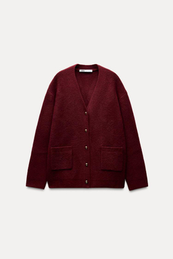 ZARA ОДНОТОННЫЙ КАРДИГАН, ТЕМНО-БОРДОВЫЙ