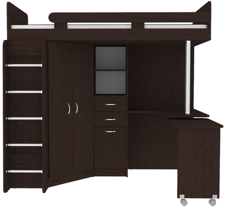 Кровать-чердак КарИВи Юниор 3 с металлической лестницей Венге Венге