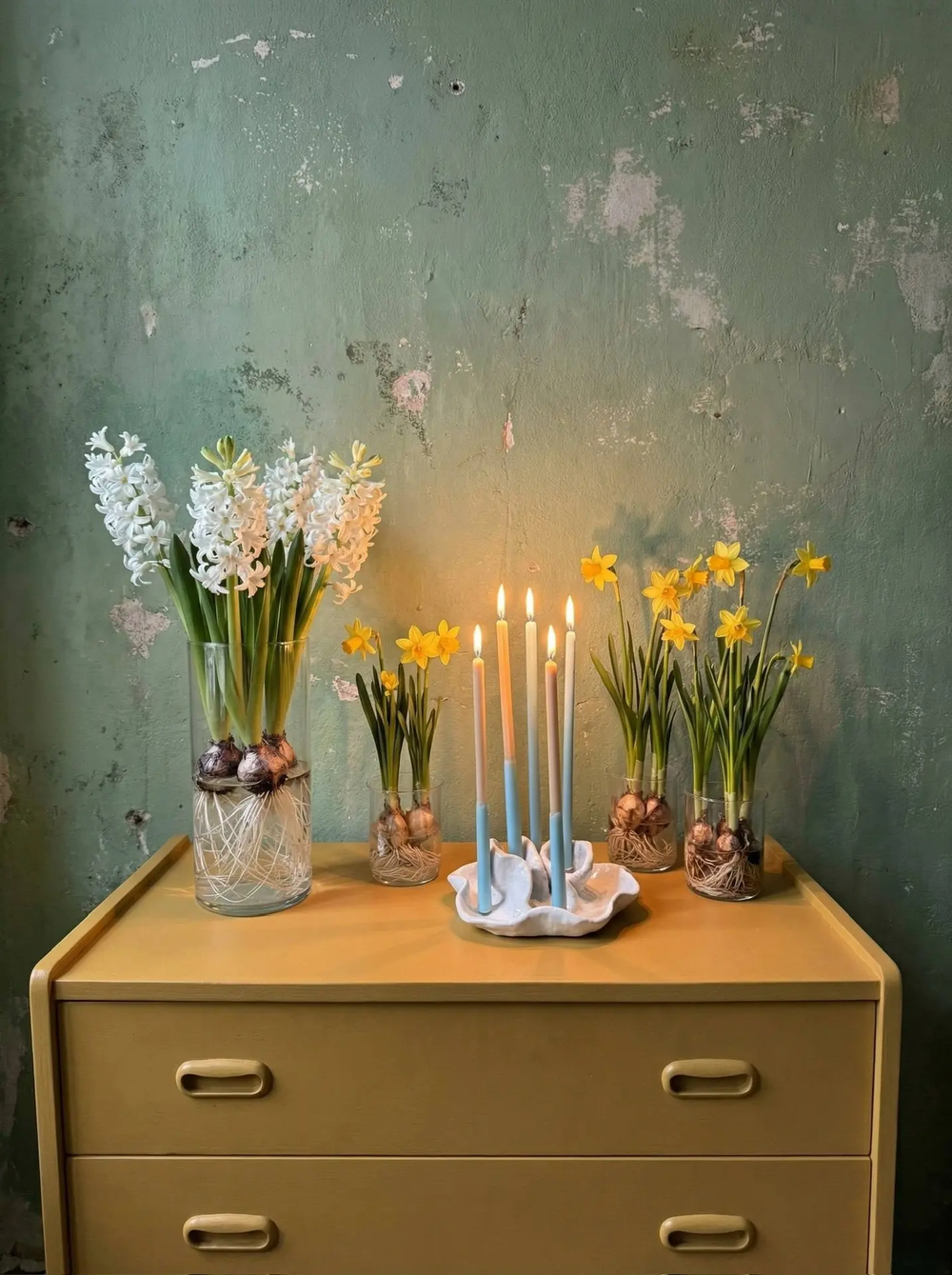 Свеча из коллекции "Пять вечеров" голубой/охра