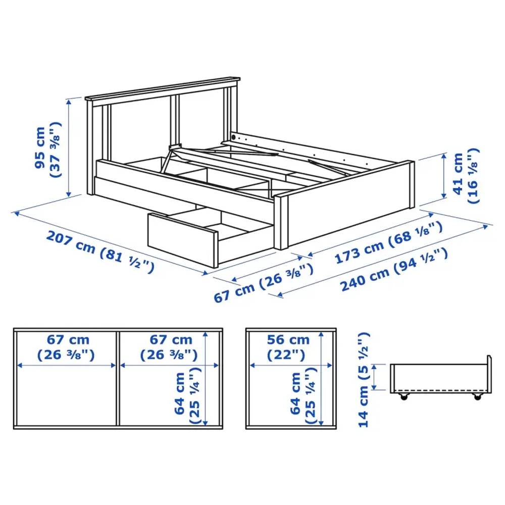 Каркас кровати с 2 ящиками для хранения - IKEA SONGESAND, 200х160 см, белый, СОНГЕСАНД ИКЕА