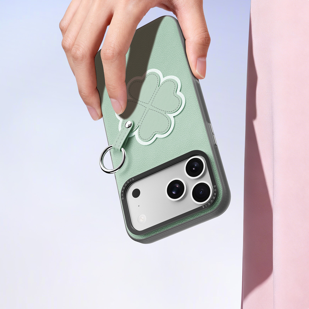 Чехол зеленого цвета (Clover Edition) для смартфона iPhone 17 Pro, серия Luvy Series (со съемным ремешком) от Dux Ducis