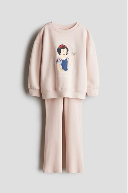 H&M Комплект из футболки и легинсов с принтом, светло-розовый